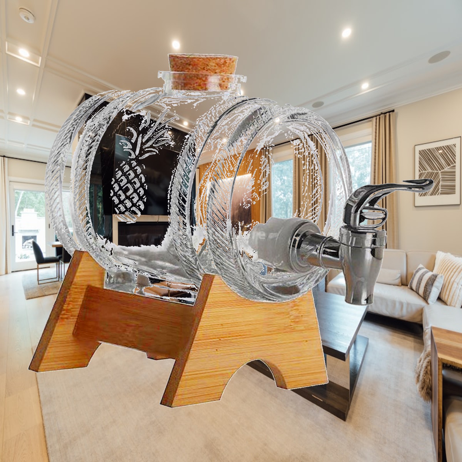 Wine Beer And Spirits - Premium glazen vatdispenser met kurkstop, glaswerk