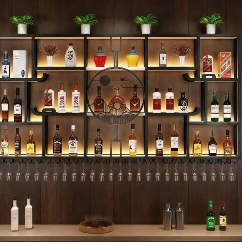 Wine & Beer Shop Photos - Industriële smeedijzeren wandgemonteerde wijnrek barplank rode