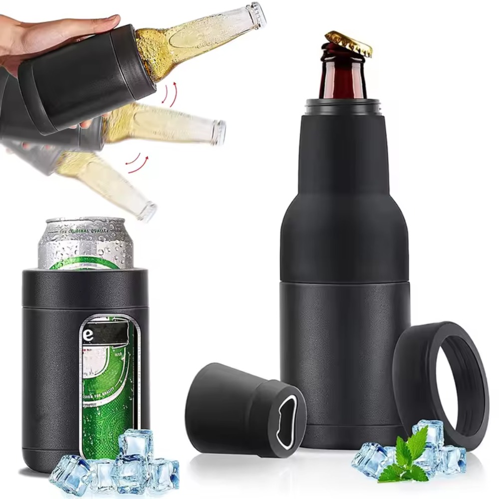 Wine Beer Holder - 3-in-1 RVS bierfleskoeler, geïsoleerde dubbelwandige bierflesisolatorhouder,