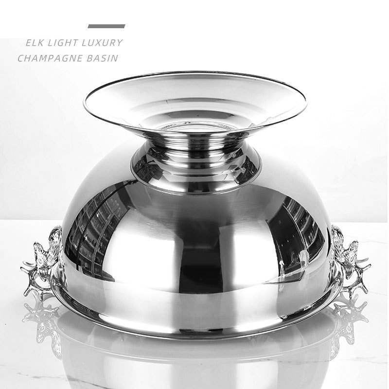 Ice Bucket Silver - Creatieve roestvrijstalen hertenkop ontwerp champagne wastafel